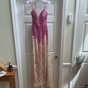 Stunning Hot Pink/Tan Prom Dress